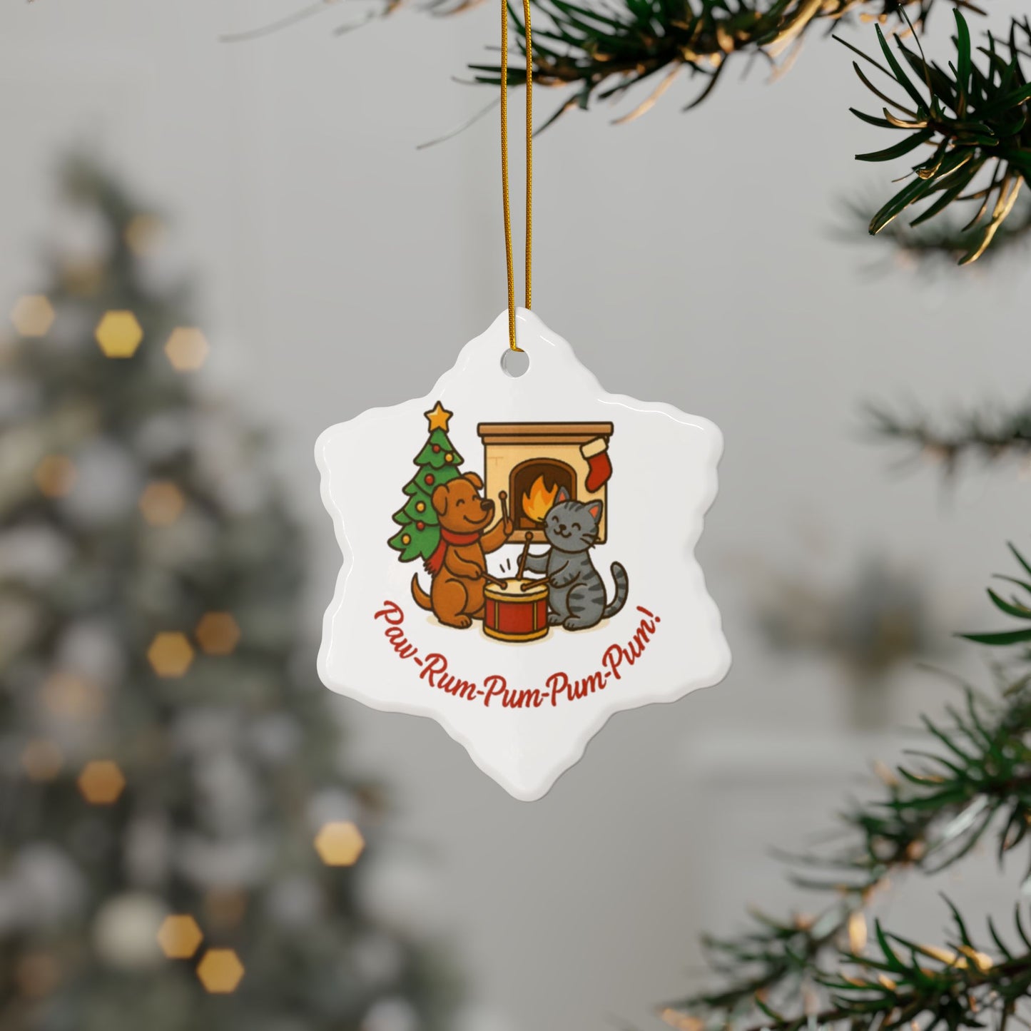 Festive Pet Ornaments - Paw-Rum-Pum-Pum-Pum! 2-Side Print