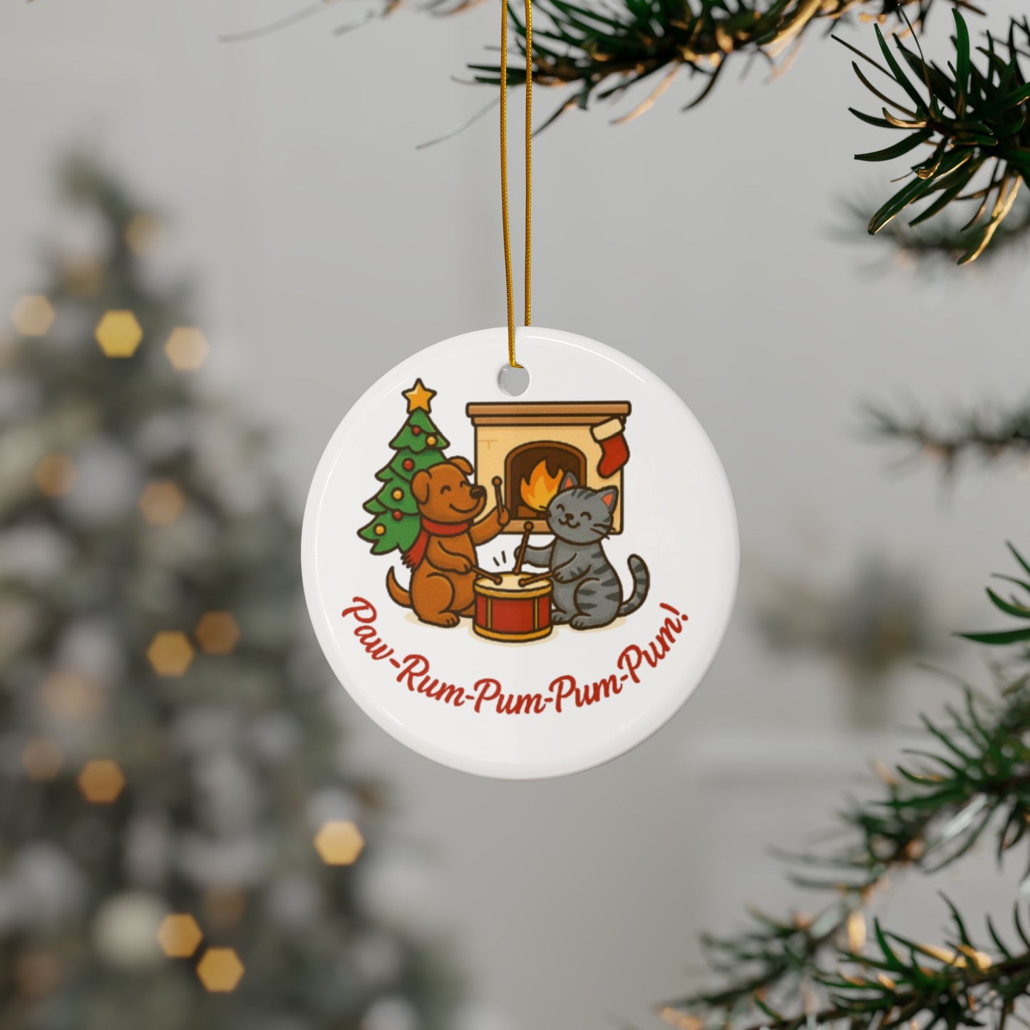 Festive Pet Ornaments - Paw-Rum-Pum-Pum-Pum! 2-Side Print