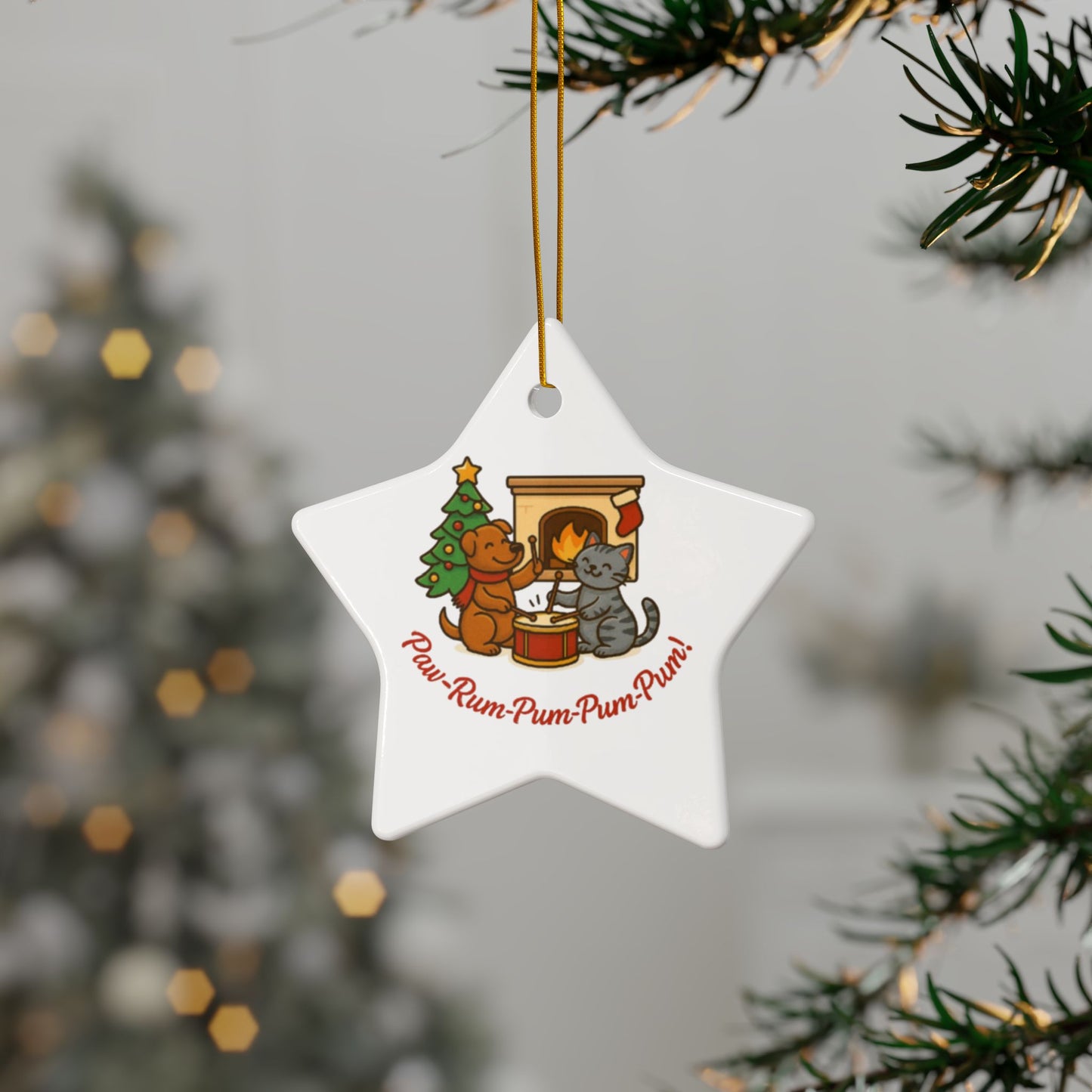 Festive Pet Ornaments - Paw-Rum-Pum-Pum-Pum! 2-Side Print